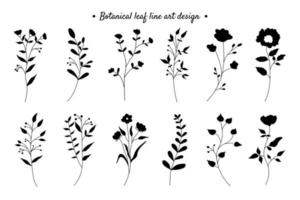 Set of botanical composition with floral leaves plants element design vector