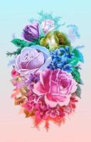 Vintage Watercolor Bouquet of Colorful Flowers vector